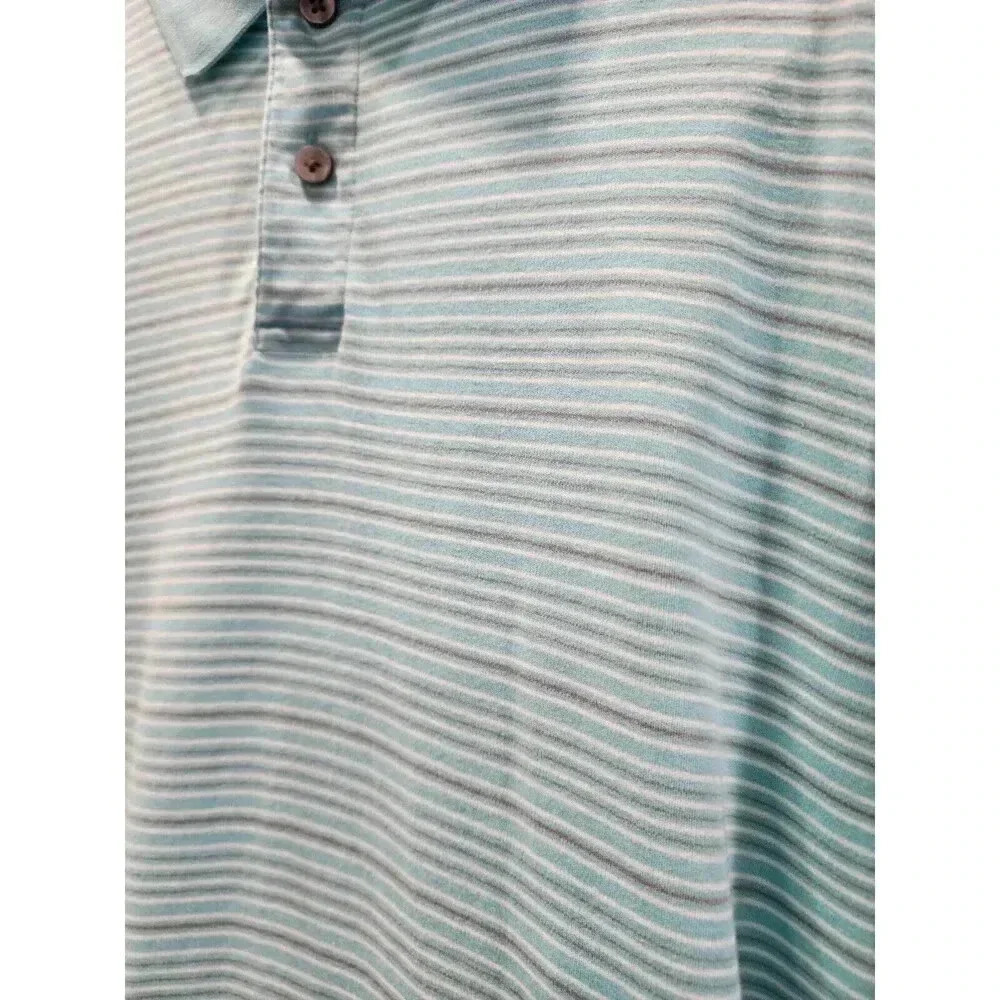 Tasso Elba Polo Shirt Mens XXL Aqua Blue Striped Short Sleeve Contrast Collar - Picture 2 of 6